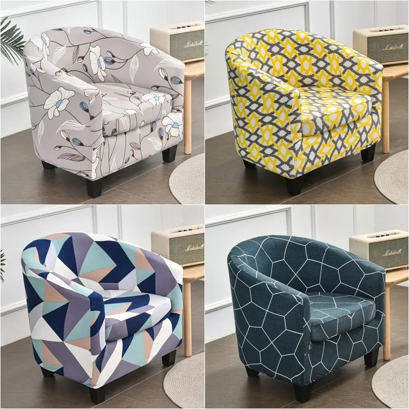 2pcs/set Printed Tub Club Armchair Cover Stretch Bath Tub Chair Slipcovers Elastic Chair Cover for Bar Counter Living Room Hotel