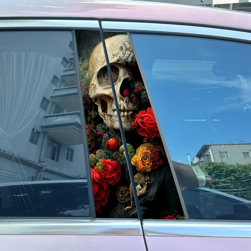 Gothic Skull couple B-pillar Sunscreen DIY Auto Center Column Cover Scratches Car Stickers Cartoon Decoration Accessories