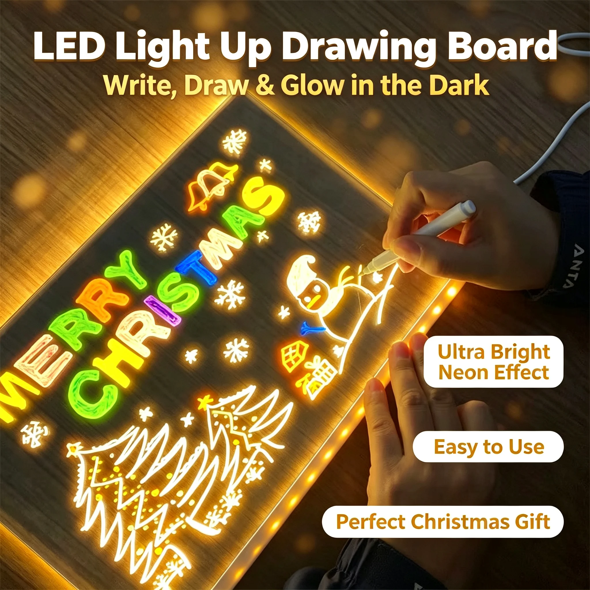 Drawing Tablet Kids Magic Glow Doodle Board Reusable Erasable Writing Pad Educational Toy 3-6 Boy Girl Gift Halloween Christmas