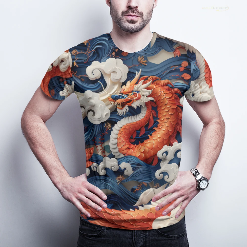 

Chinese Style Dragon Pattern Men's 3D Printed T-Shirt Summer Casual Oversized Trend T Shirt Men's High Quality Clothing Tops