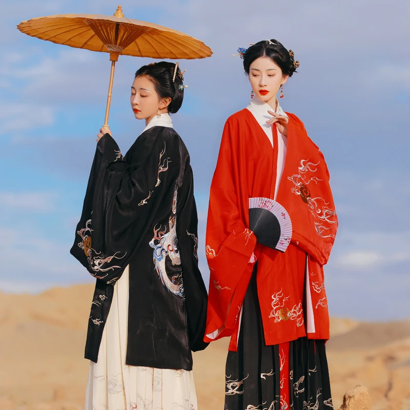 

Оригинальная тяжелая вышивка, четырехцветная верхняя одежда в стиле Ханьфу, осенне-зимний модный традиционный китайский костюм для женщин