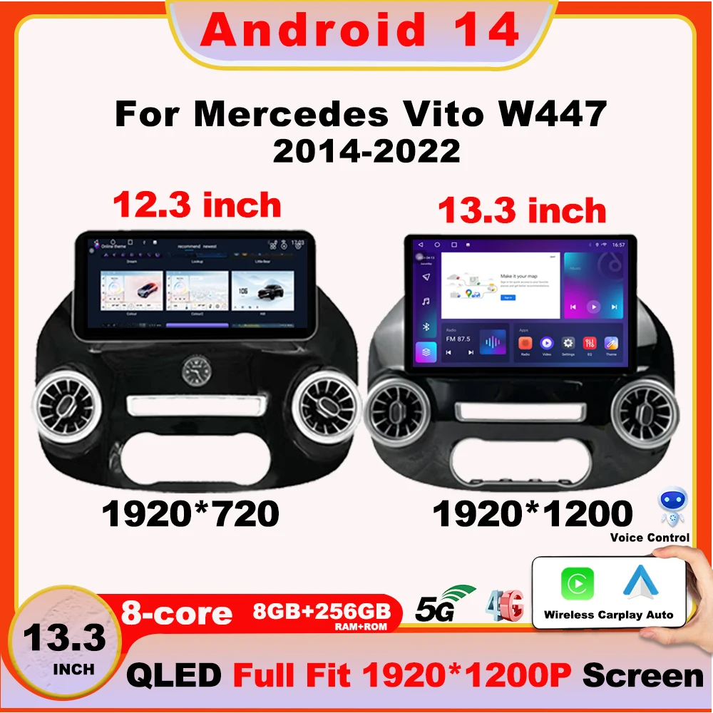 12.3 13.3 inch Android 14 Car For Mercedes Vito W447 2014-2022 Multimedia Video Player Navigation Carplay NO 2Din DVD Head Unit