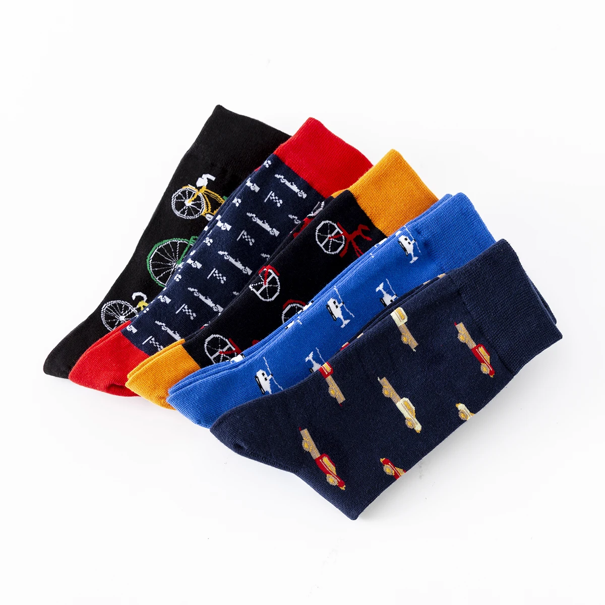 5 Pairs New Fashion Harajuku Happy Funny Men Casual Socks Bicycle Car Helicopter High Quality Combed Cotton Men Socks