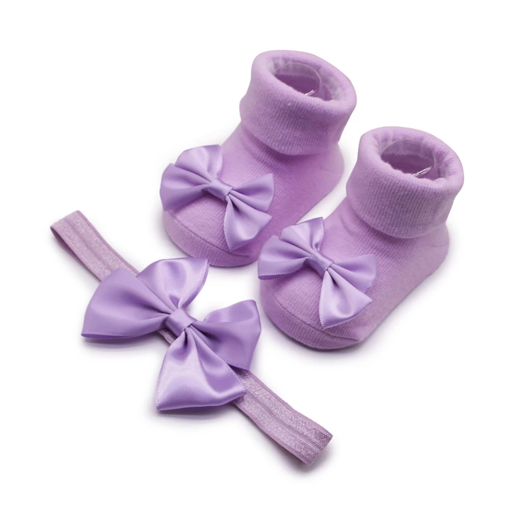 Baby Princess Socks Bow Tie Socks With Headband 0-12M Baby Socks Fashion Princess Socks