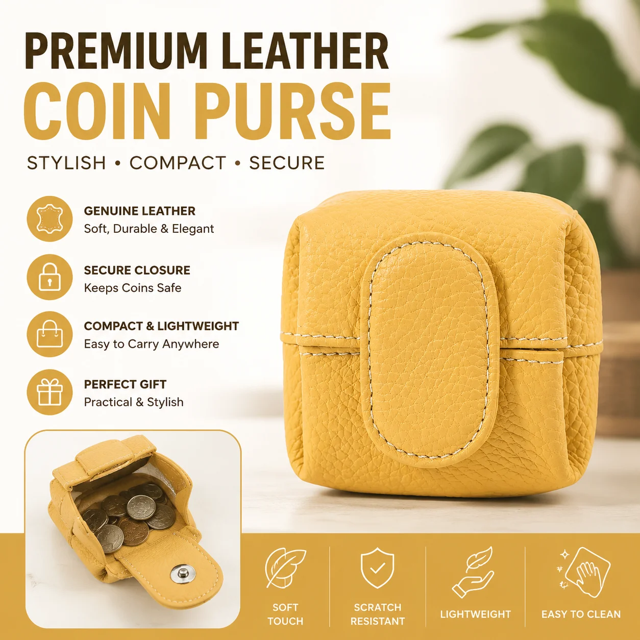 Genuine Leather Coin Purse Protable Soft Cowhide Square Fancy Mini Wallet Fashion Portable Earphone USB Storage Tray Pouch Bag