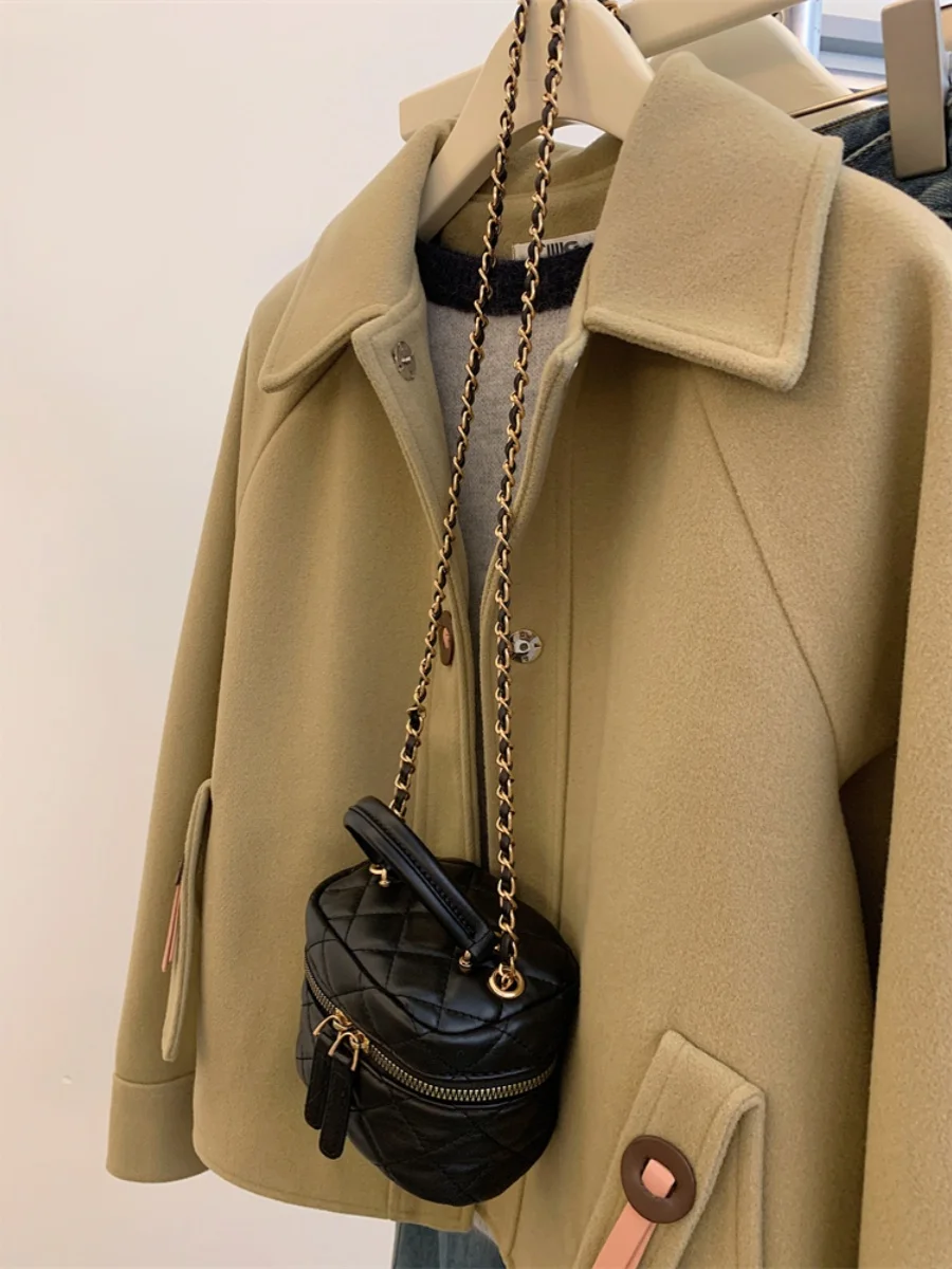 معطف صوفي كوري أنيق مضاد للشيخوخة متعدد الاستخدامات بياقة للنساء، معطف خريفي وشتوي ناعم وفضفاض بمقاسات كبيرة