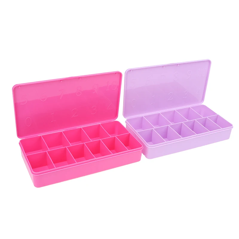 Caja para uñas postizas de 1 piezas y 2 tamaños, caja vacía multicolor, contenedor de almacenamiento acrílico, 11 rejillas