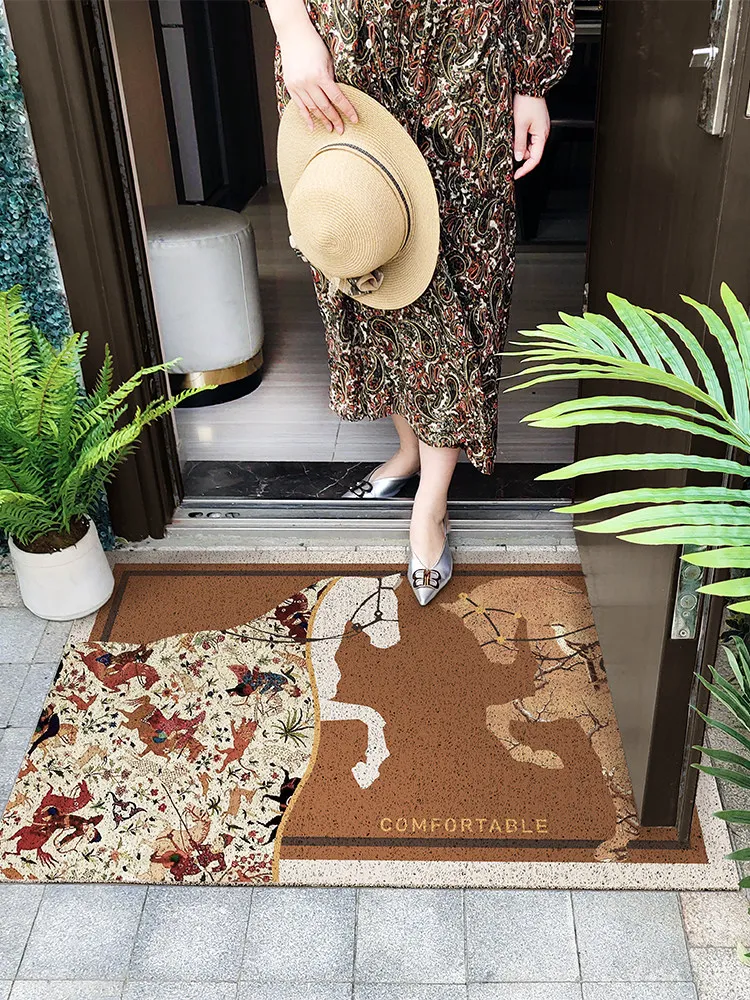 Horse Pattern Door Mat, Durable Absorbent Doormat Muddy Dirt Resist Welcome Mat, Outdoor Indoor Rugs,Customized Carpet Brown