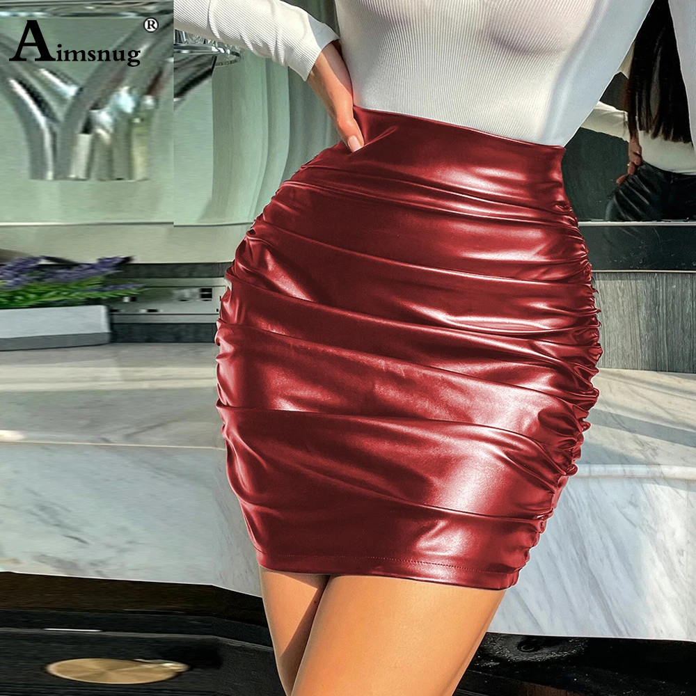 Aimsnug 2025 Sexy Fashion Pleated Skirts Women High Cut Sexy Night Club Dance Mini Pencil Bodycon Elastic Waist Short Skirts
