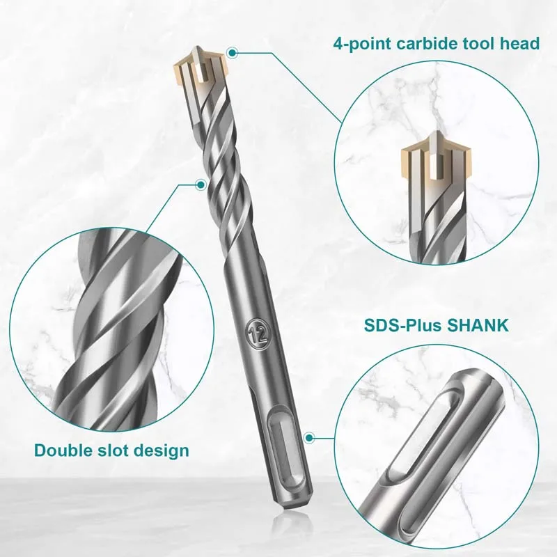 SDS Plus 4 Cutter Drill Bit Set,Electric Hammer Drill Bits for 110/160/210MM Concrete Wall Brice Block Masonry Hole Saw Drilling