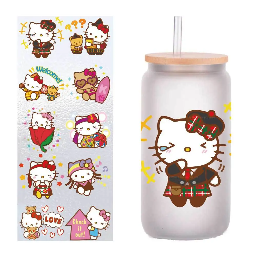 

Ten four-inch KT cat cartoon cute UV transfer stickers Crystal label DIY Cup stickers customized