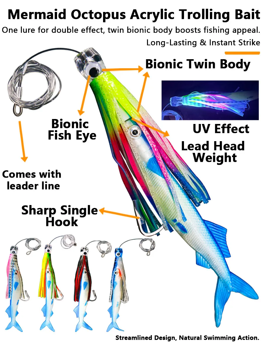 2026  110g 10.5in/265mm Mermaid Octopus Squid Skirt Bait Big Game Drag Fishing Marlin Tuna Trolling Lure Seawater Fishing Lure