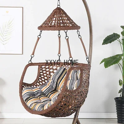 New Natural Real Rattan Hanging Hand-Woven Lazy Outdoor Courtyard Swing Rocking Chair