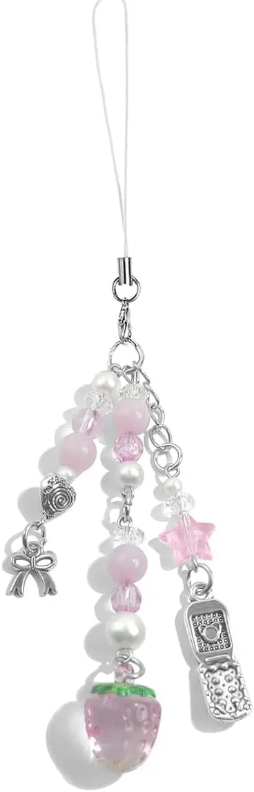 

Pink Strawberry Butterfly Phone Charm Aesthetic Lanyard for Cellphone Bag Keychain Airpods