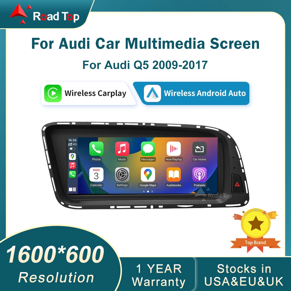 RoadTop Wireless CarPlay Multimedia 8.8 Inch Screen Android Auto For Audi Q5 2009-2017 Airplay Miracast Function