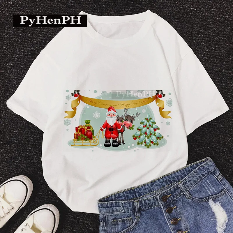 Simple Fashion Santa Claus Snowman Elk Personality T-shirt Men and Women Short-sleeved New Short-sleeved T-shirt Harajuku