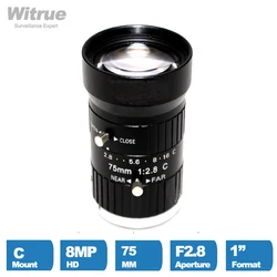 8MP CCTV Camera Lens 75mm C  Mount Manual Manualg Iris Focus F2.8 Aperture 1