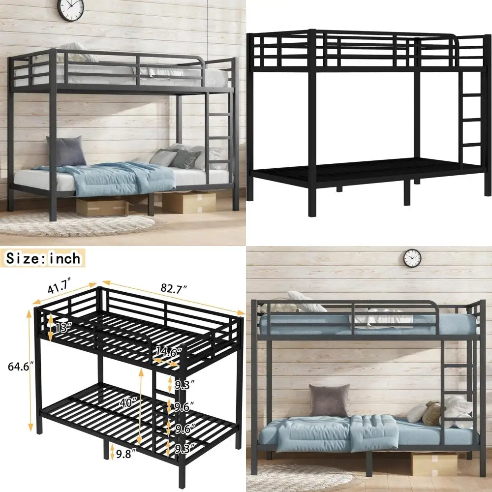 سرير بطابقين معدني مزدوج مقاس XL للبالغين/الأطفال عالي التحمل مع درابزين وسلم #1