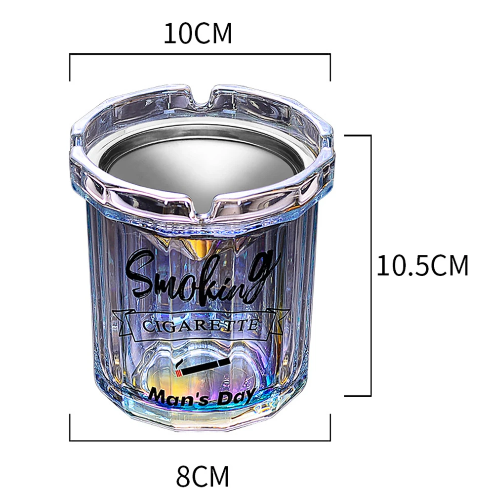 Cup Shape Glass Ashtray with Lid Stainless Steel Funnel Fly Ash Resistant Ashproof Crafts Household Office Smoking Accessories