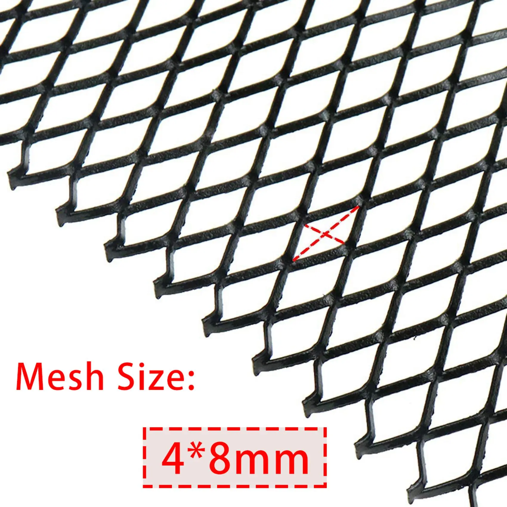 

A03G-100X33CM Car Grill Mesh Sheet, Black Painted Aluminum Alloy Grille Mesh Roll, 4 X 8 Mm Rhombic-Shape Grids
