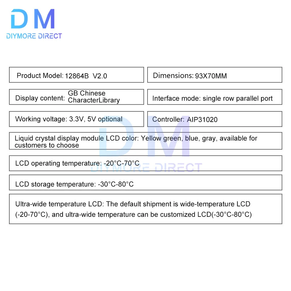 Écran LCD 3.3V, Module d'affichage, bleu, jaune, blanc, 12864B