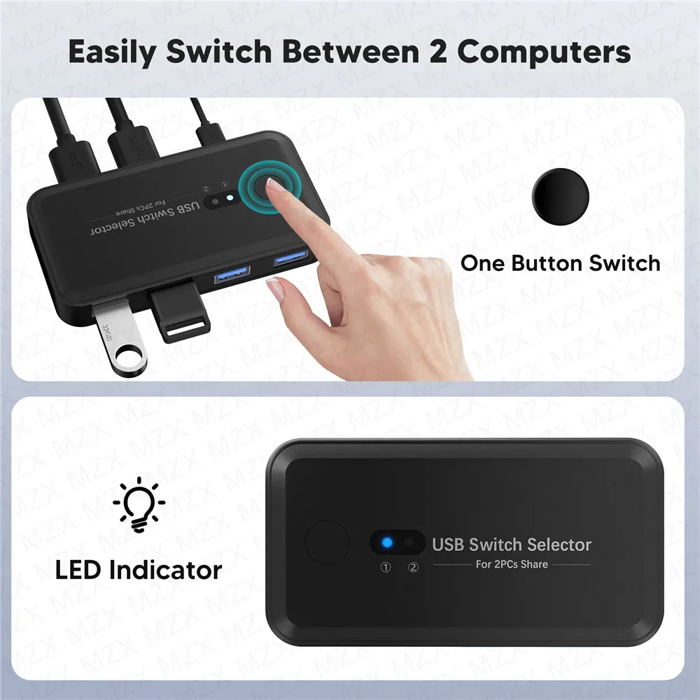محول USB 3.0 من MZX ومحدد مفتاح KM ومحور KVM ومحطة إرساء 2 كمبيوتر محمول وكمبيوتر شخصي وإكسسوارات سطح المكتب ومشاركة الطابعة ولوحة المفاتيح #6