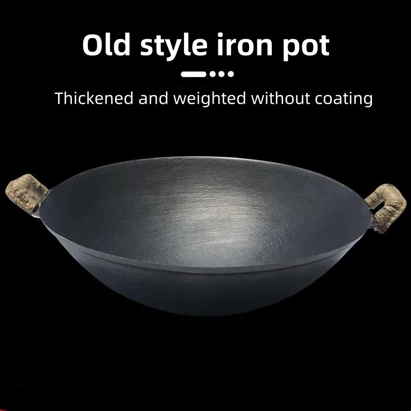 Cast Iron Stew Pot with Big Iron Pot Stand for Outdoor Cooking and Home Use Suitable for Open Flames Large Caliber Stir Fry Pan