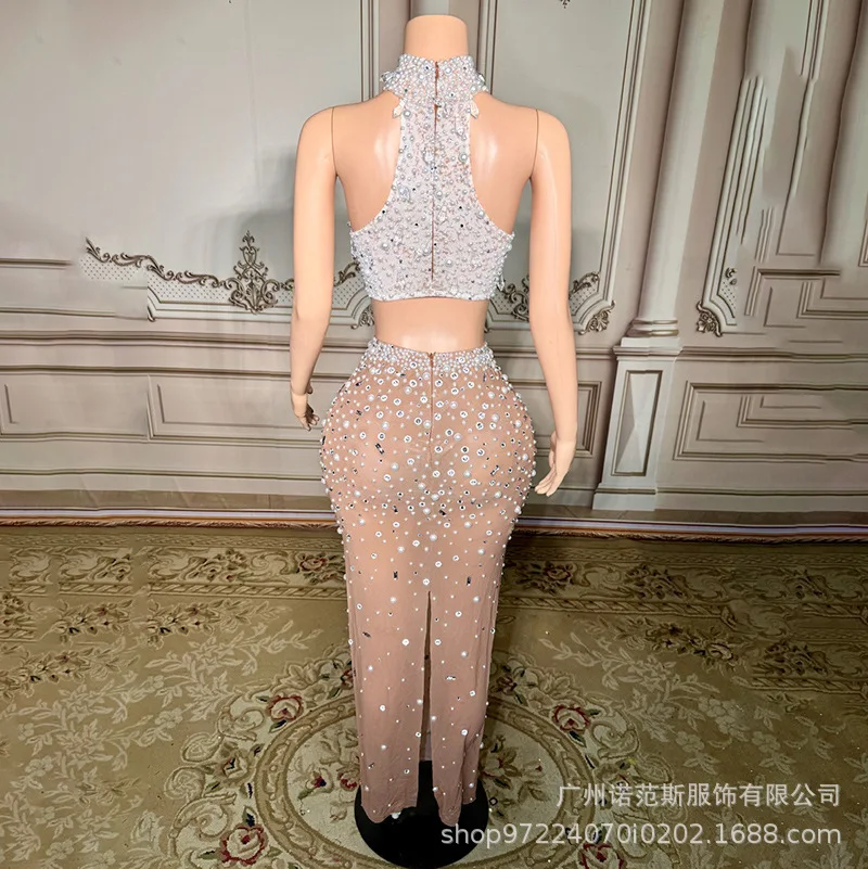 فستان فرنسي أنيق مزين باللؤلؤ الماسي عالي الشفاف لحفلات الكوكتيل وحفلات السهرة والولائم المضيفة فستان Abendkleid #4