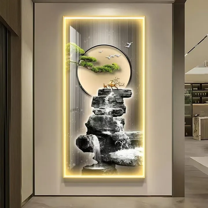 

Декоративная роспись на входной стене, проточная вода делает деньги, светодиодная новая подвесная картина в китайском стиле, коридор гостиной