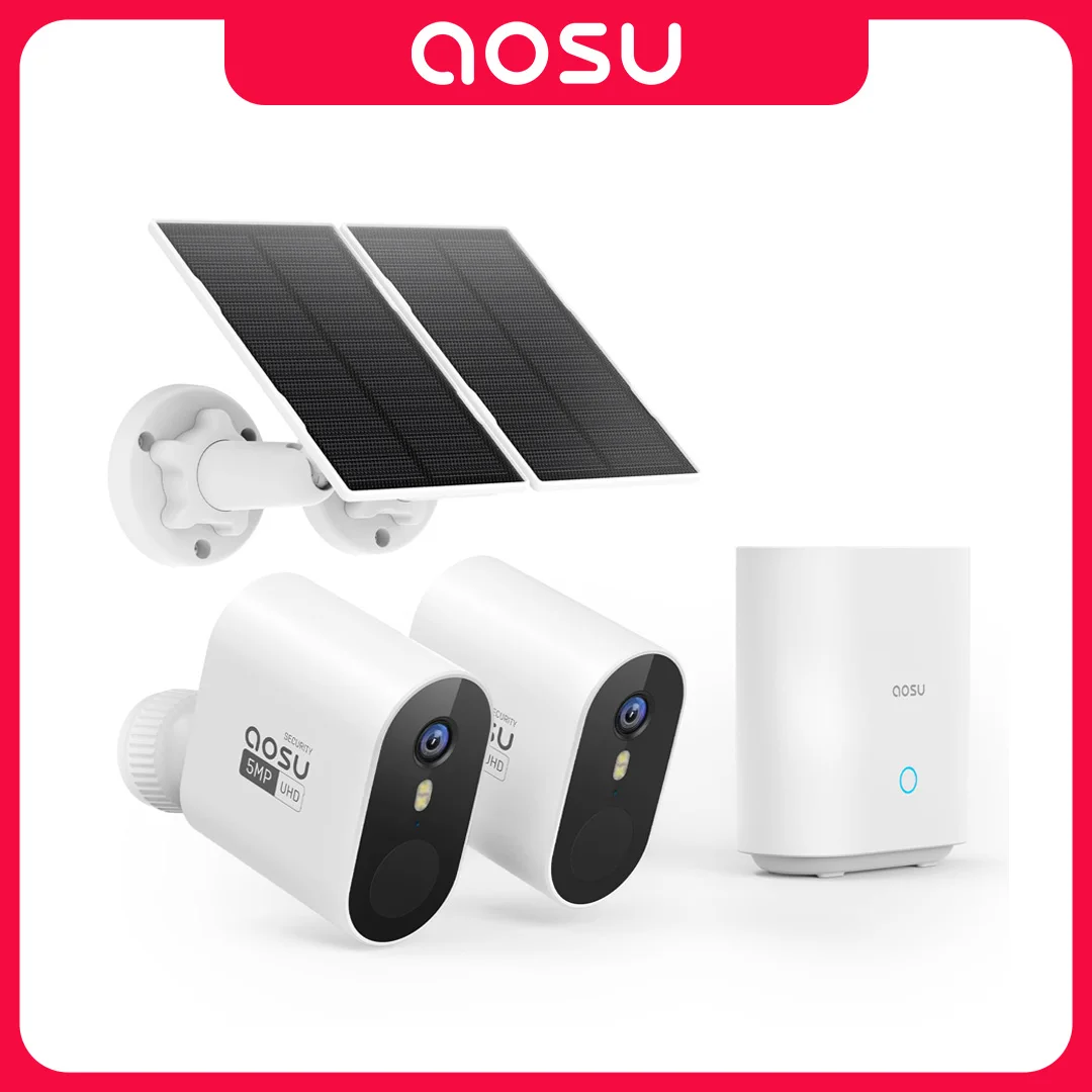 AOSU 5MP Wireless Solar Kamera System 2 Cam Kit Outdoor Farbe Nachtsicht Solar Sicherheit WiFi