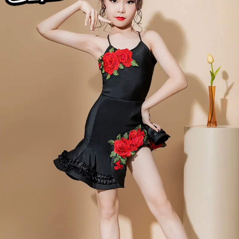 Costumes de danse latine pour filles, costumes de spectacle, costumes de performance, nouvelle formation d'été, bretelles haut de gamme, Lat pour enfants