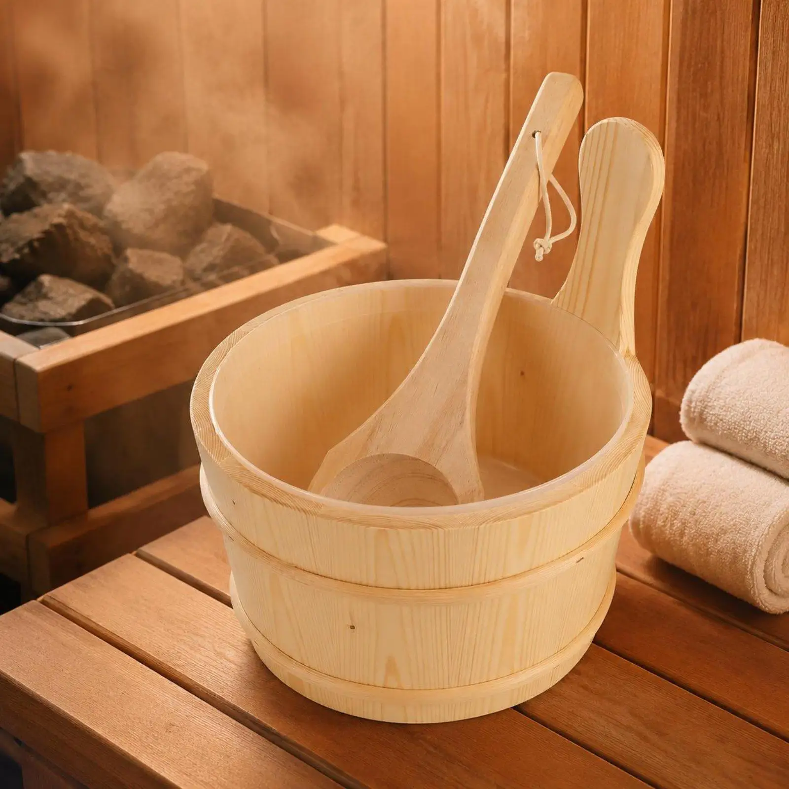 Sauna Pail and Ladle Set Long-Lasting Sauna Pail and Ladle Rustic Design