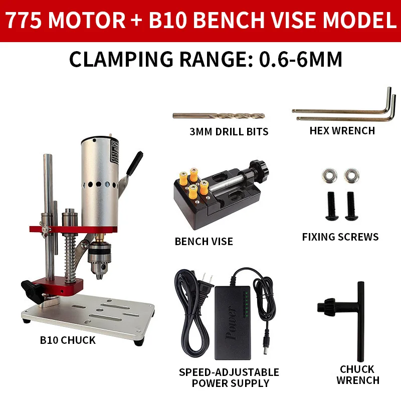 Mini Household Micro Electric Drill, Desktop Benchtop Variable Speed DC Drill for Polishing and Drilling Holes in Metal and Jade