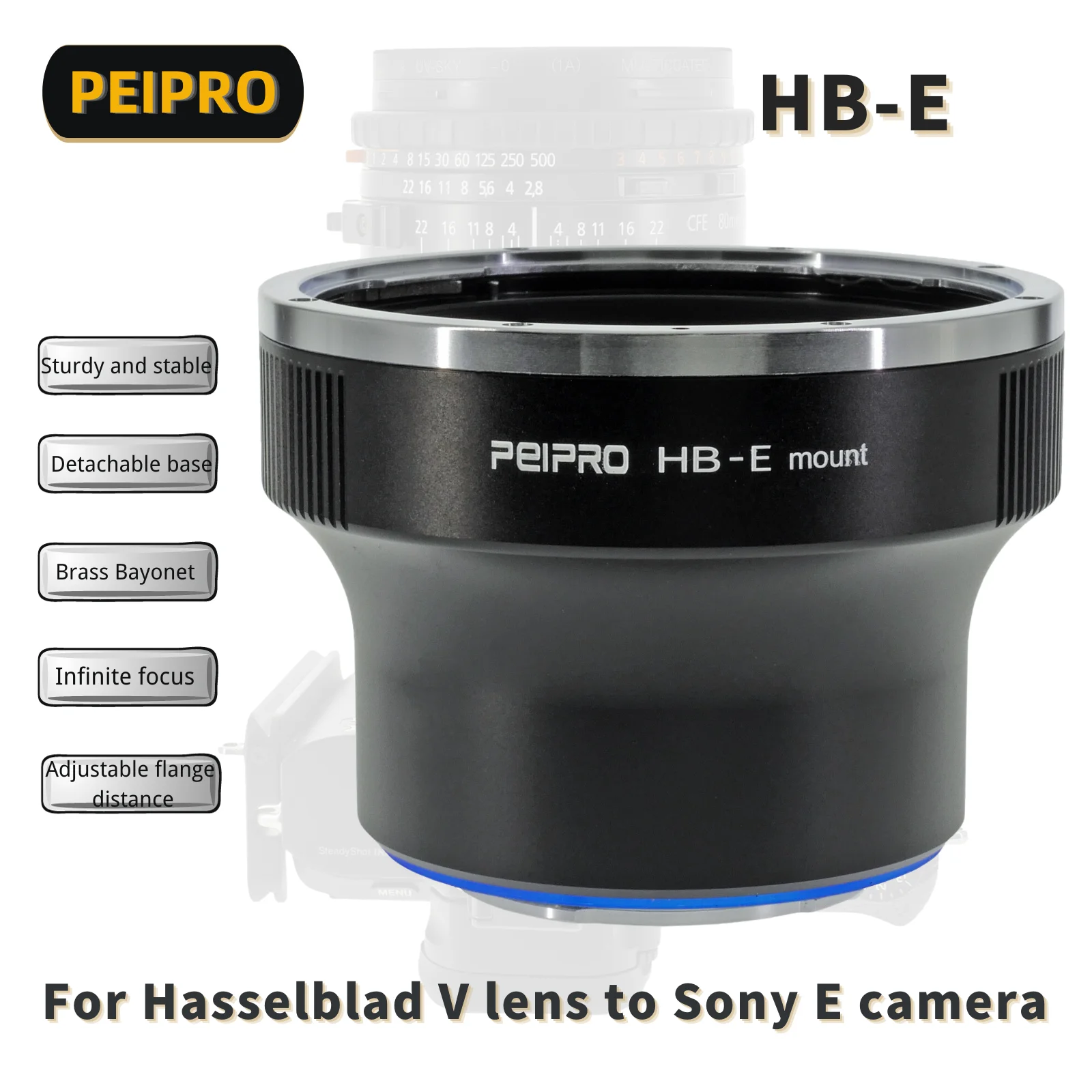 

PEIPRO HB-E Lens Adapter Converter Compatible with Hasselblad V Mount Lens to Sony E/NEX Series Mount Cameras A1 A9 A7S3 FS7 FS5