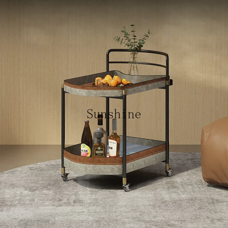 Italian minimalist saddle leather edge table movable trolley coffee table idea