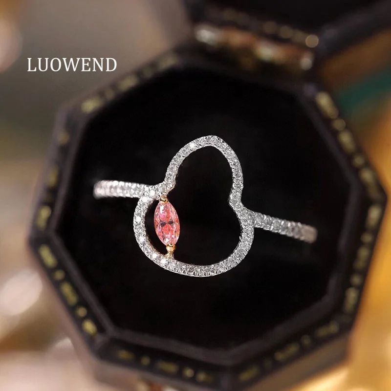 

LUOWEND 18K White Gold Rings Luck Gourd Design INS Style 0.22carat Real Natural Pink Diamond Ring for Women Anniversary Gift