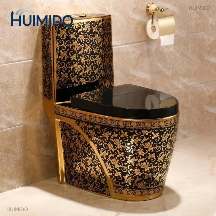 Hot-selling gold ceramic electroplating luxury bathroom Middle East double flush super swirl water-saving deodorant modern