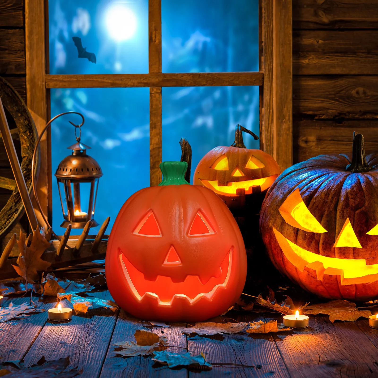 

Out Jack-o-lantern Halloween Decor Prop Plastic Lighted Decorative Pumpkins
