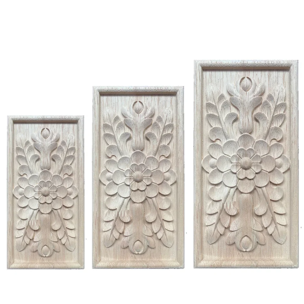 1PC 11-20cm Dongyang Woodcarving Floral Decoration Rectangle Wood Applique Patch Carved Flower Bed Furniture Cabinet Figurine