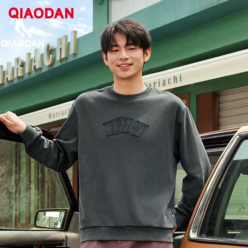 QIAODAN Men's Crewneck Sweatshirt 2026 Autumn Loose Breathable Pullover Retro Washed Street Basketball Casual Top QXAWD3253051