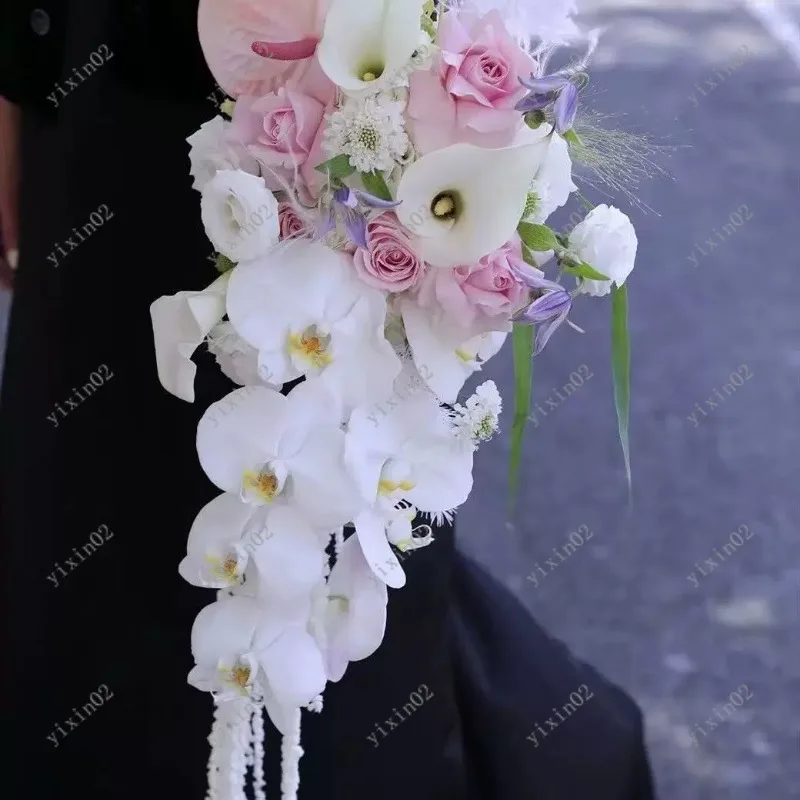 Luxury Purple Cascading Artificial Bridal Bouquet for Wedding Photography