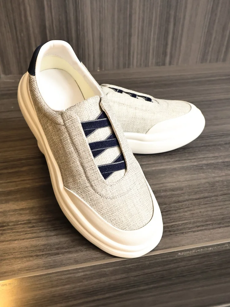Natural Linen Yarn Woven Men's EVA Foam Bottom Anti-slip Casual Shoes Slip-ons Breathable Comfortable Low Cut round Toe