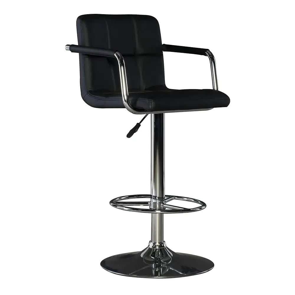 Bla And Chrome Frankie Quilted Swivel , Adjustable Arm Barstool