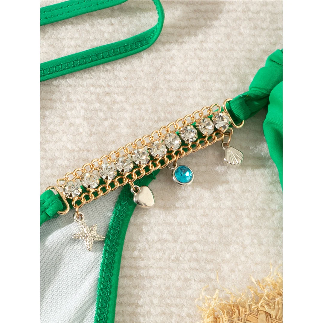 5 Farben, mit Strasssteinen besetzter Bikini, Damen-Badeanzug, zweiteiliges Bikini-Set, Badebekleidung, Badeanzug, Modell V8000. – Detail 28