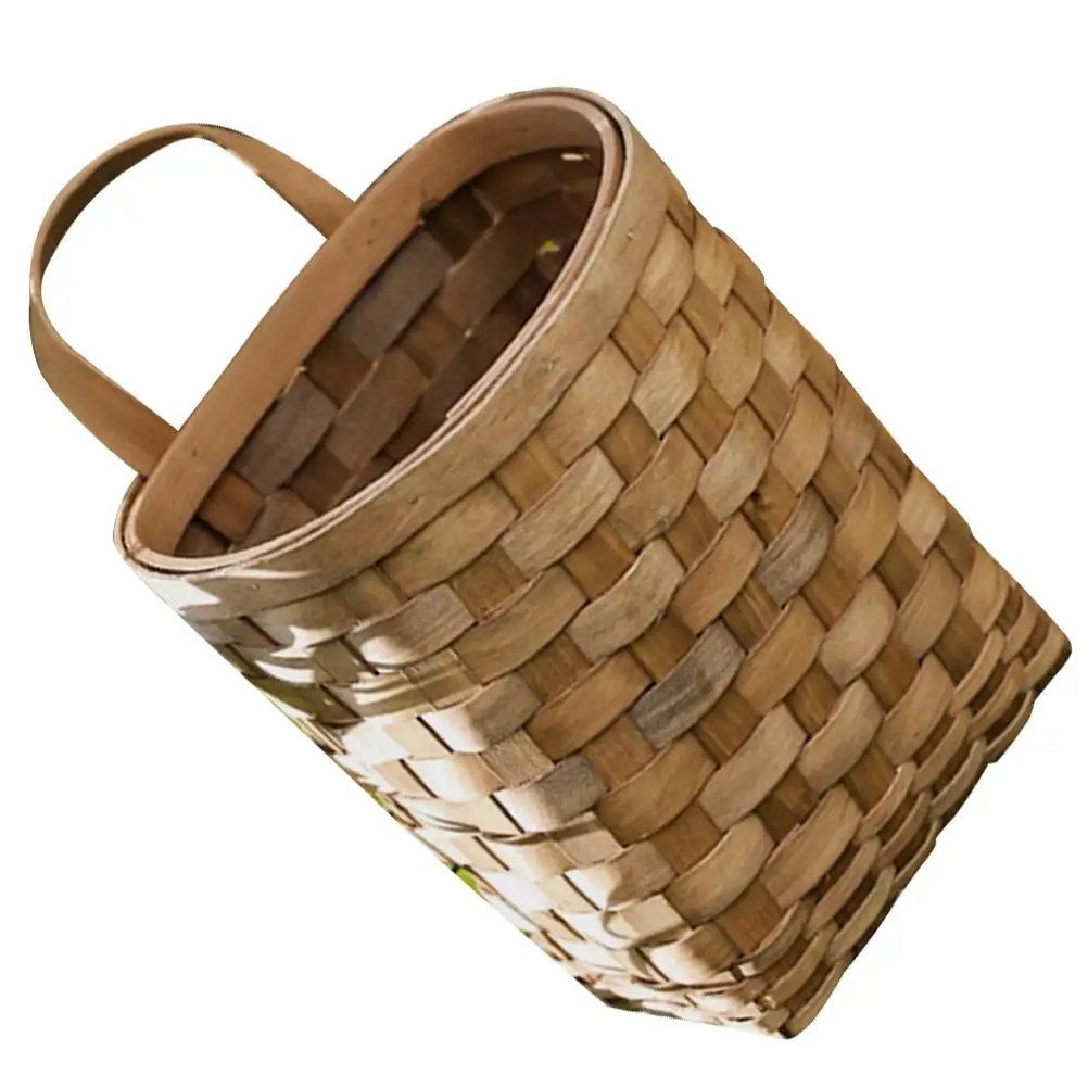 

Wall Storage Hanging Basket Large Woven Wood Slice Retro Carbonized Color Decorative Fruit Vegetable Home Storage Decor