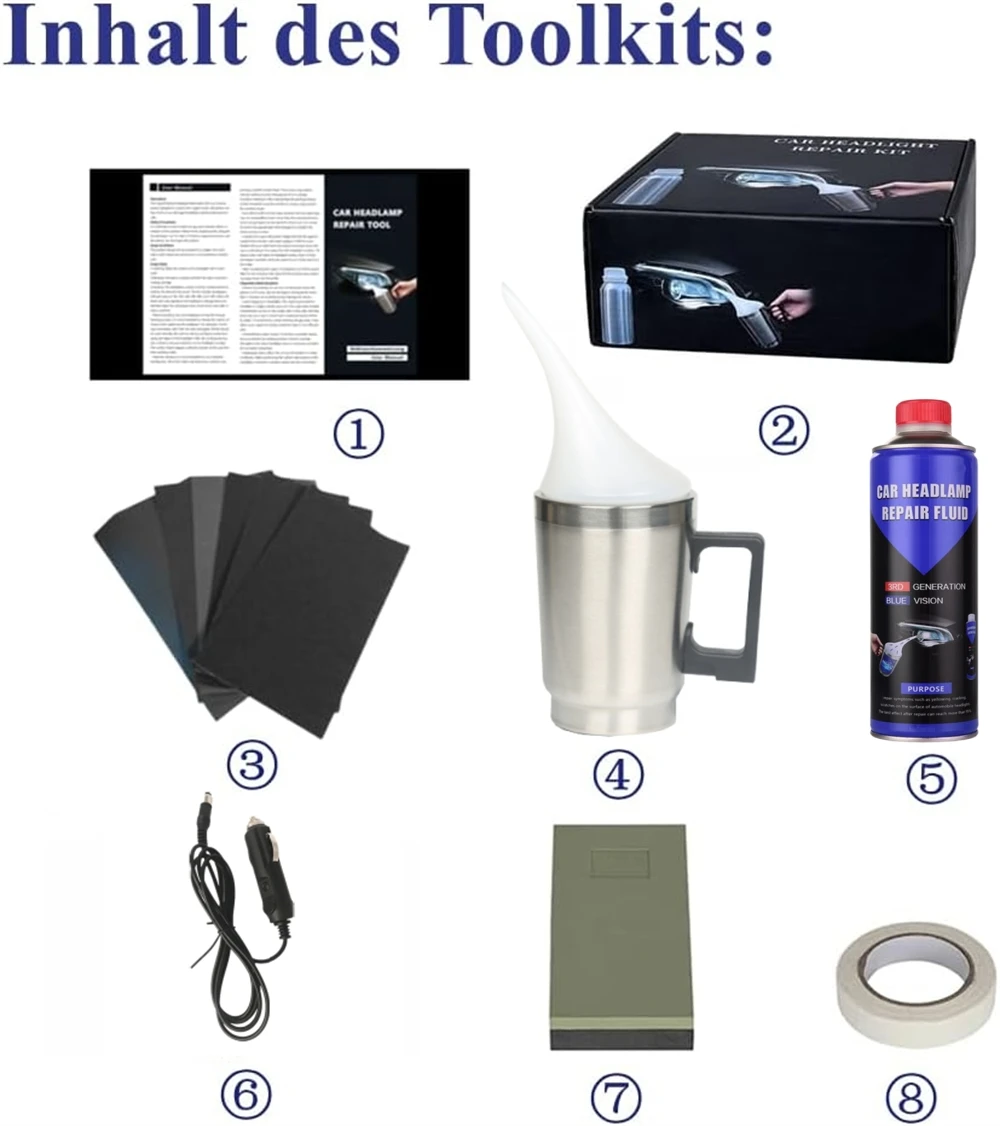 Ensemble de traitement de la lumière du sauna de voiture, lampe de livres de vaporisateur, lampe de sauna de voiture, kit de réparation de polissage chimique avec papier de verre