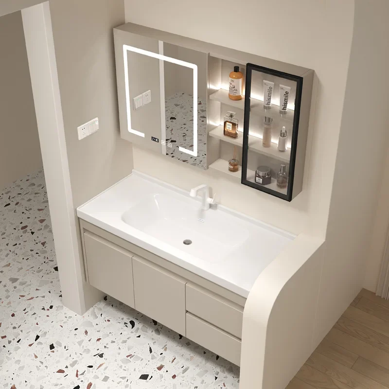 

Light Luxury Bathroom Cabinet Smart Mirror Cabinet Integrated Washbasin Modern Bathroom Sink Vanity Cabinet Bathroom Furniture