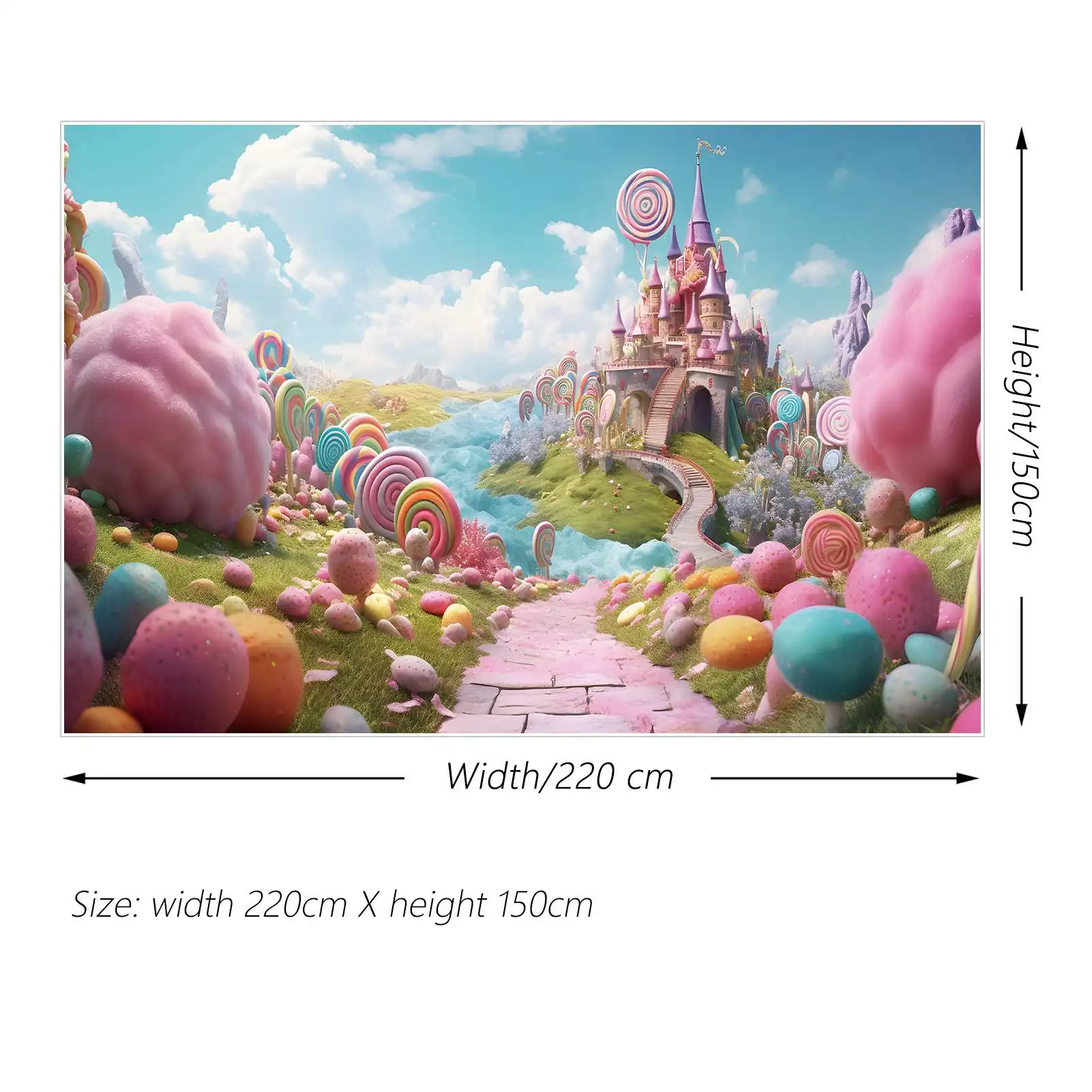 Moon.qg-子供のための誕生日の背景,川の城,キャンディーランド,誕生日の背景,緑の草,ロリポップフォトブース