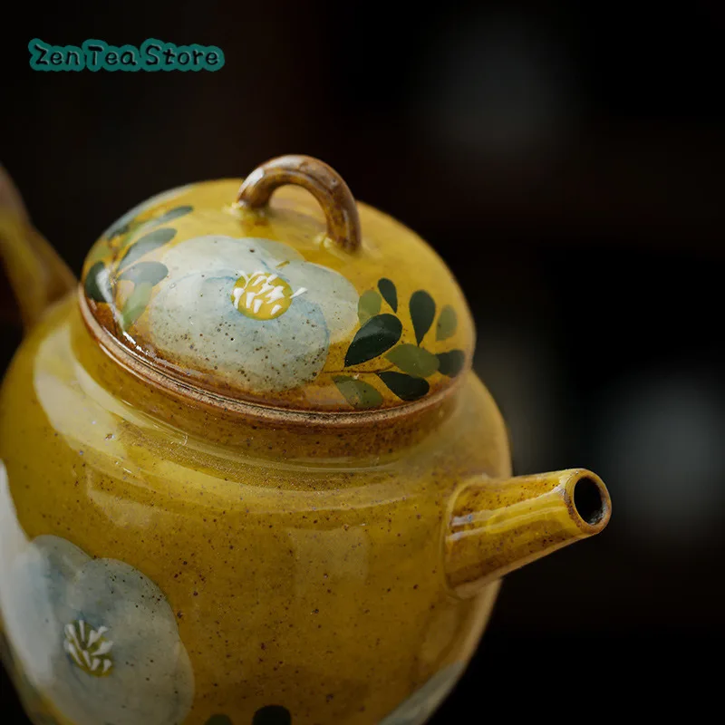 Dehua Hand-painted Camellia Ceramic Teapot Single Pot Ladies Small Kung Fu Tea Teapot Retro One Person Tea Set