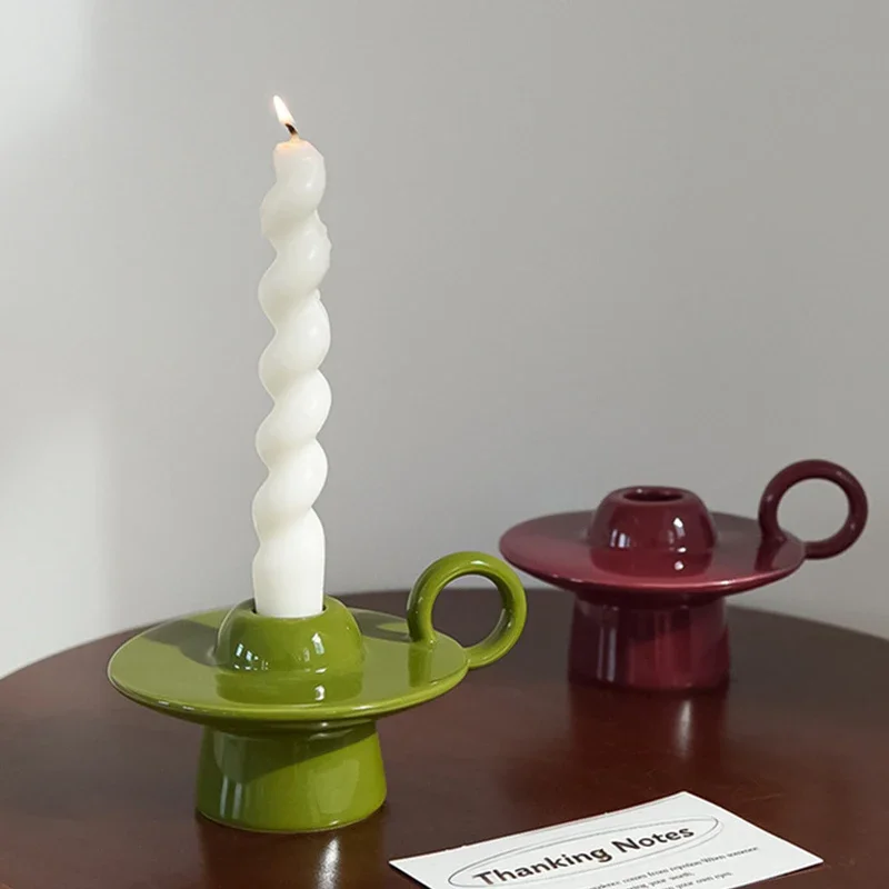Ceramic Candle Holder Flying Saucer Shape Minimalist Candlestick Stand Incense Holder Living Room Table Decoration Accessories